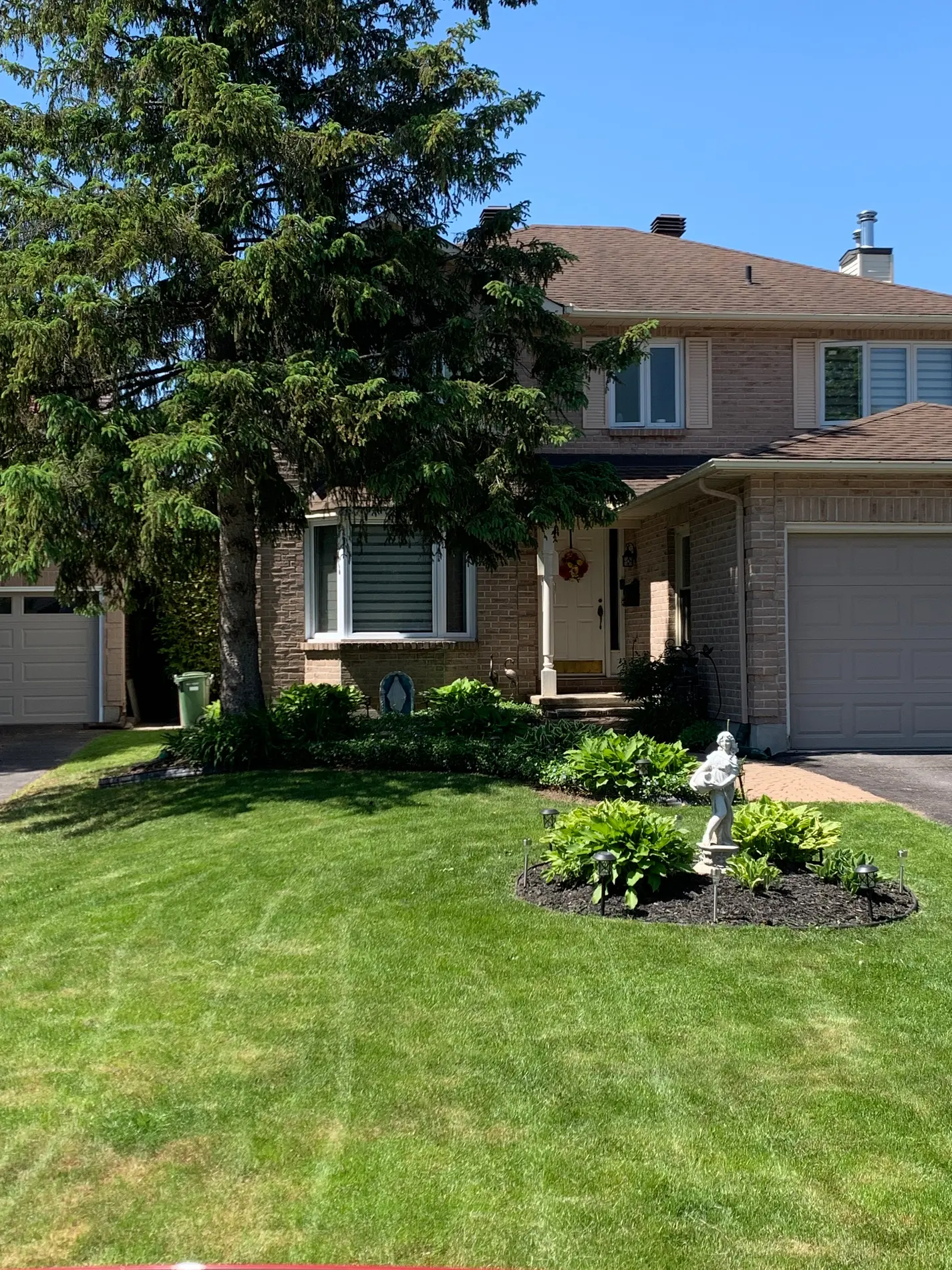 Front garden and lawn beneath mature planting